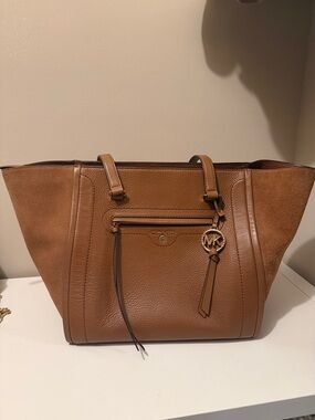 Michael Kors Cognac Leather Tote with Suede Panels